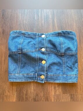 Y2K Denim Strapless Tube Top Western Country Festival Cowgirl Med Downtown Girl